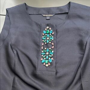 Embellished Navy Top with Gem Accents